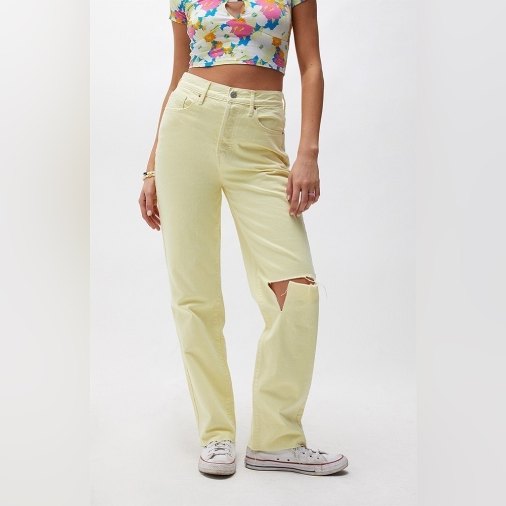 PACSUN BRAND NEW ECO YELLOW PASTEL DISTRESSED BAGGY HIGH WAIST DAD JEANS #92